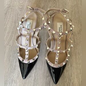 Kaitlyn Pan Patent Black/Nude Studded Pointed Heels